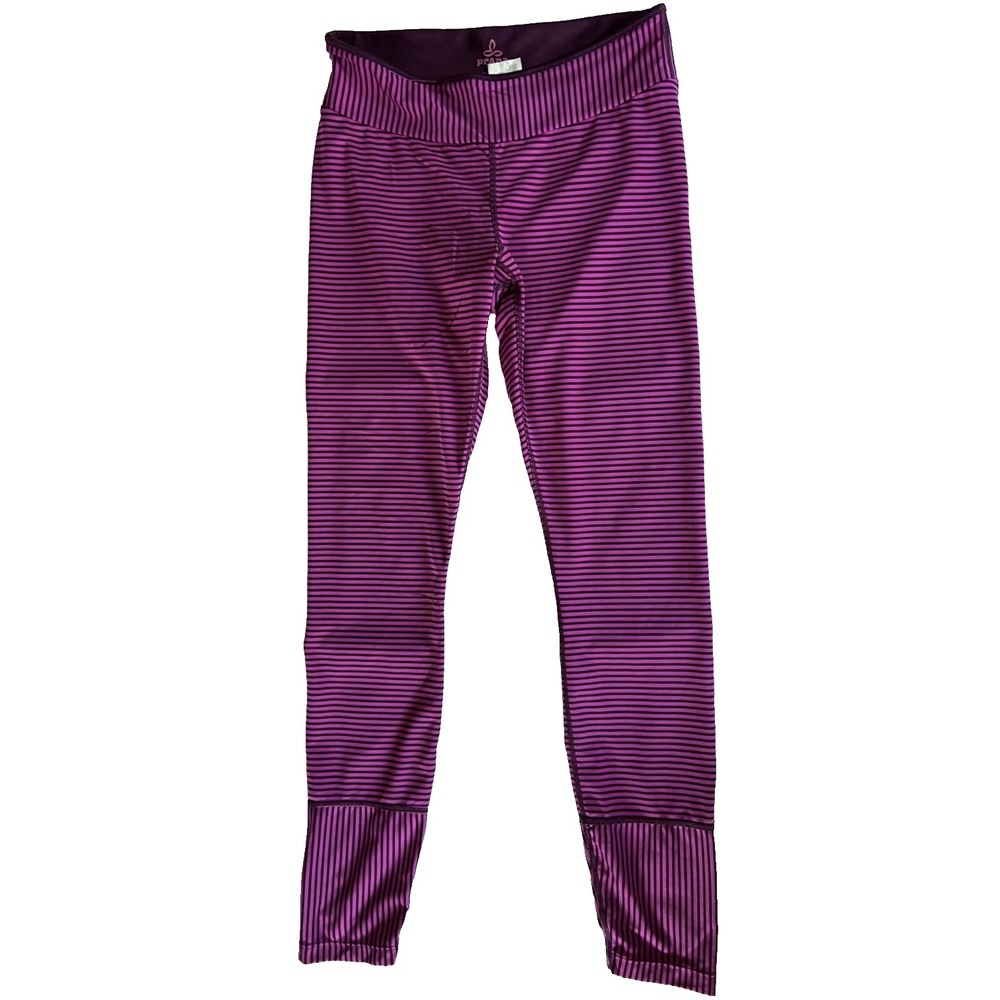 prAna Leggings Womens‎ Medium Purple Striped Yoga Recycled Polyester Stretch